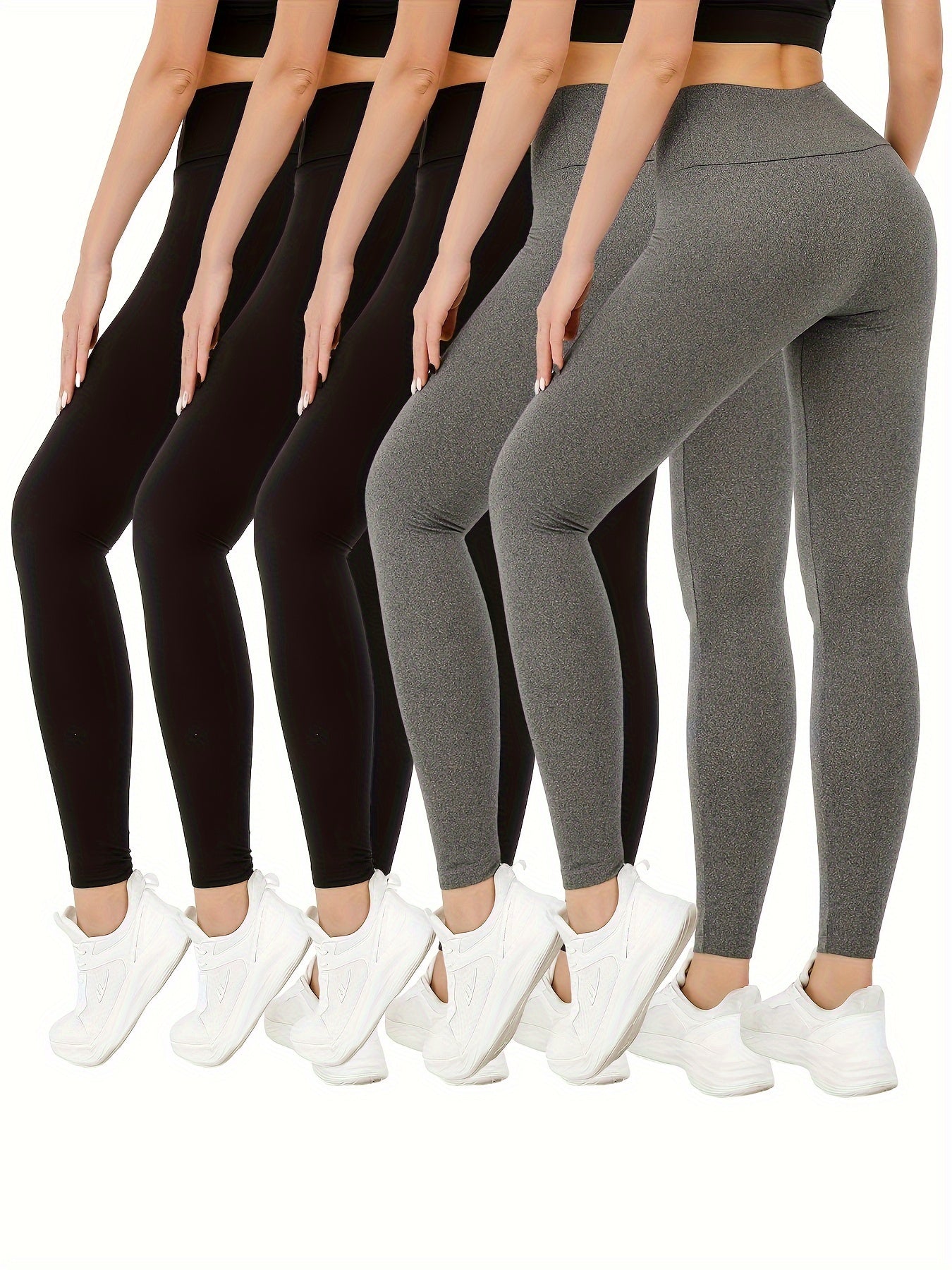 5pcs Solid Yoga Leggings Running Workout Sports Tight Pants Women's Activewear