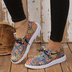Women's Retro Flower Pattern Canvas Shoes Casual Lace Up Outdoor Shoes