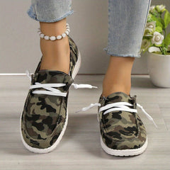 Camouflage Print Canvas Lace-up Flat Sneakers