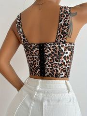 Lace Leopard Corset Deep V Push Up Top