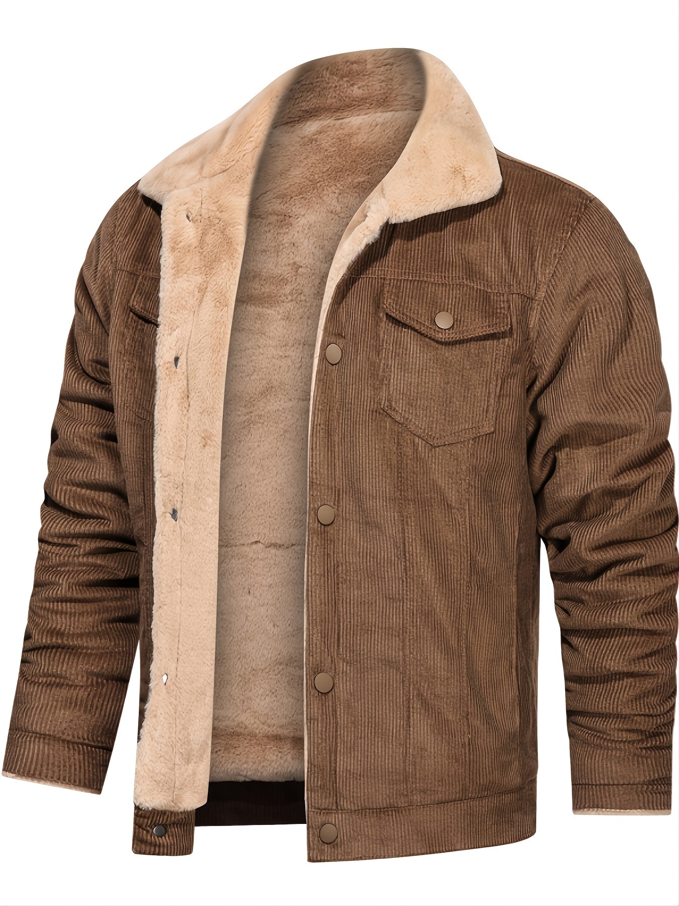 Men's Winter Corduroy Plush Jacket with Zipper Pocket