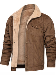 Men's Winter Corduroy Plush Jacket with Zipper Pocket
