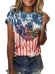 Summer Hearts Shape American Flag Tie Dye T-shirt Short Sleeves