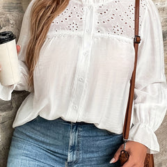 Blouse Women's Solid Eyelet Embroidery Mock Neck Shirt