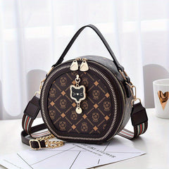 Round Handbag Chain Crossbody Bag PU Leather Top Handle Purse