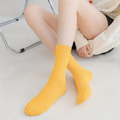 5 Pairs Solid Socks Comfy & Breathable Mid Tube Stockings