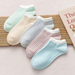 5 Pairs Vertical Striped Low Cut Cotton Ankle Socks