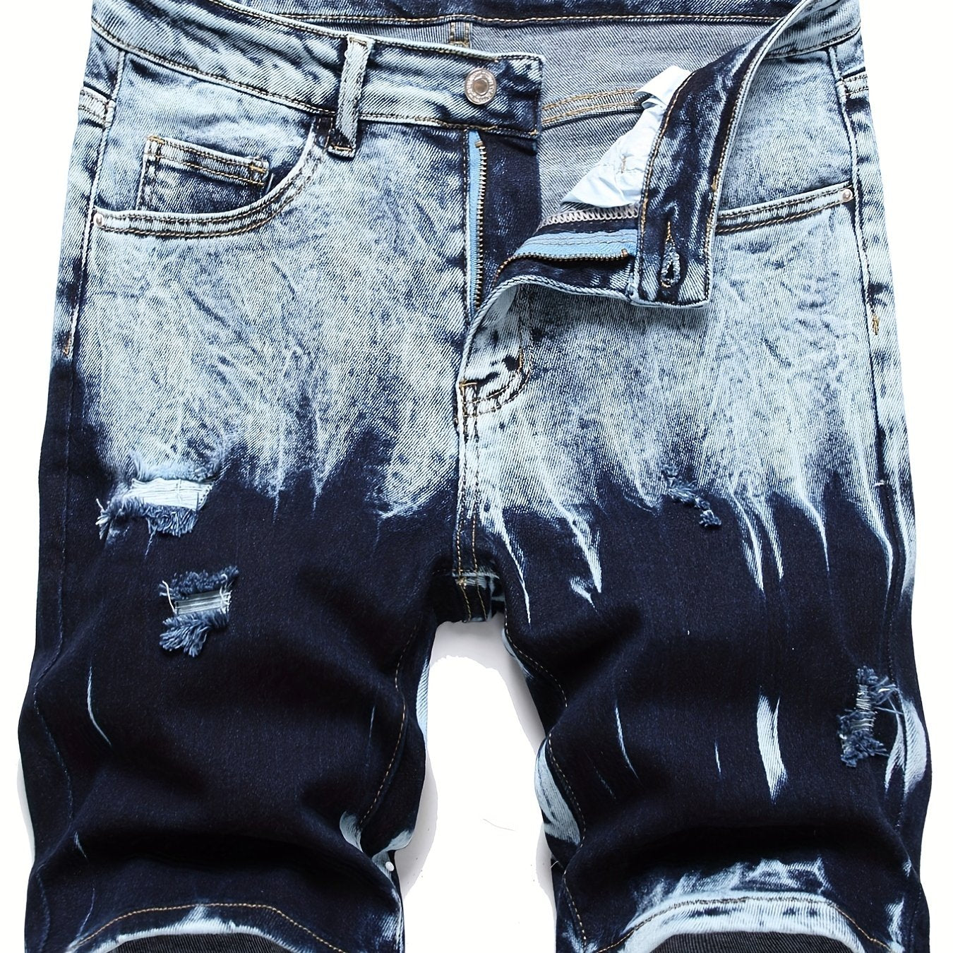 Slim Fit Ripped Denim Shorts Men's High Stretch Distressed D
