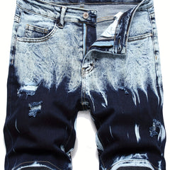 Slim Fit Ripped Denim Shorts Men's High Stretch Distressed D