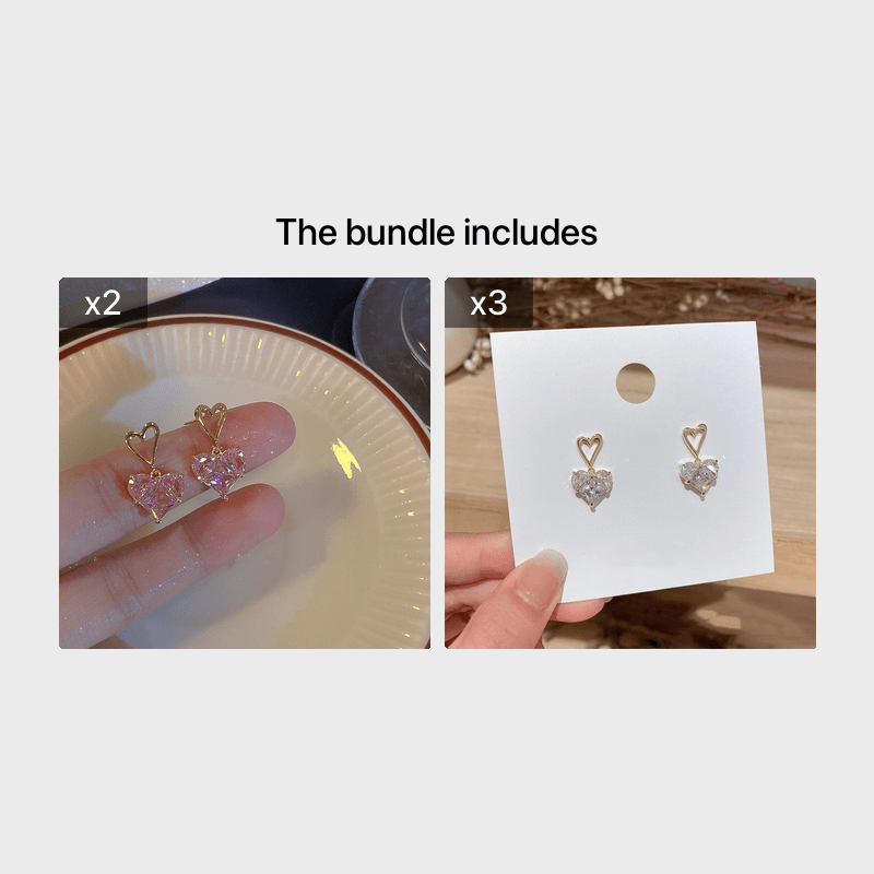 Heart Shaped Zircon Pendant Stud Earrings Gift for Girls