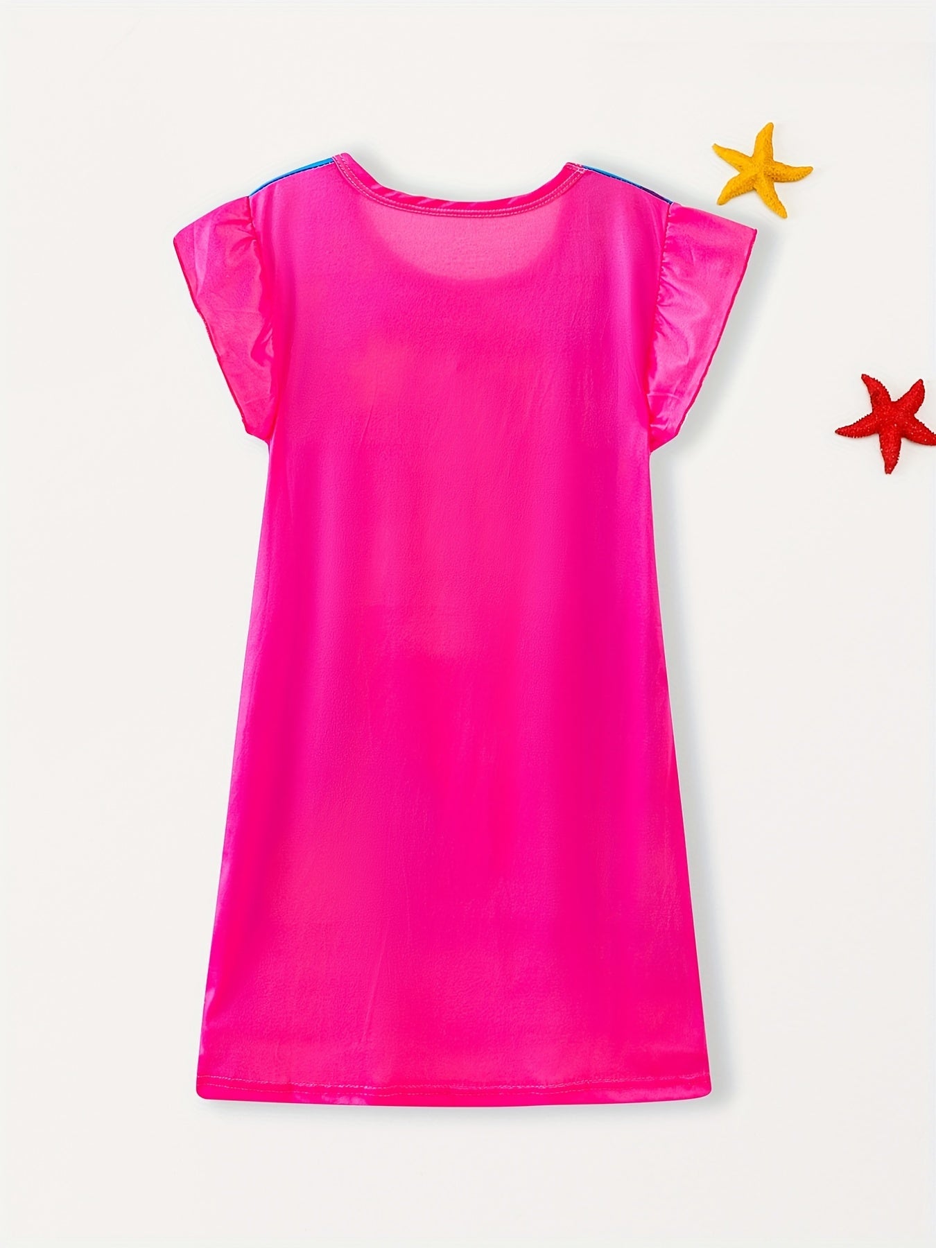 Anime Mermaid Print Sleeveless Ruffle Nightdress for Girls