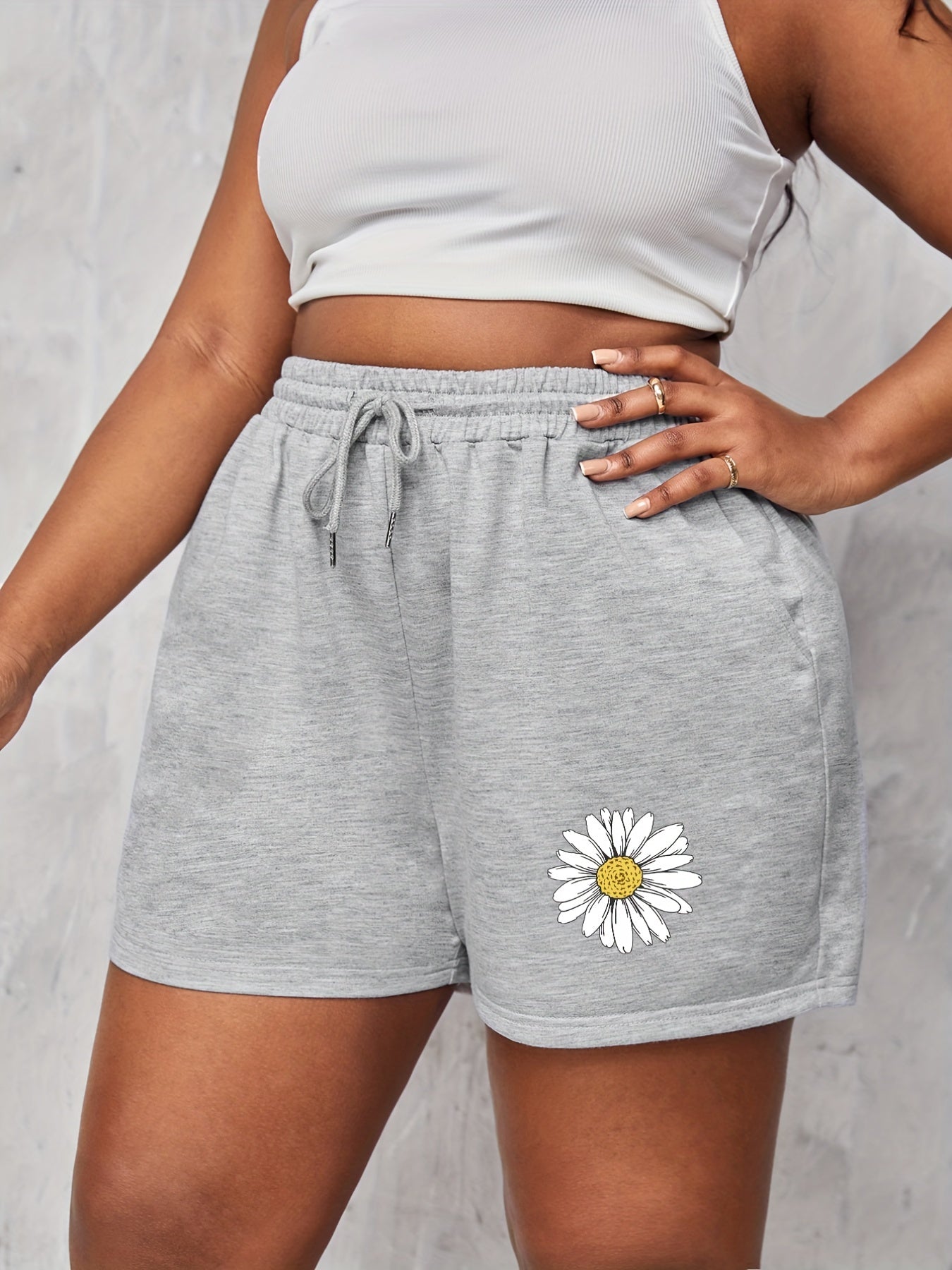 Casual Daisy Print High Waist Drawstring Shorts