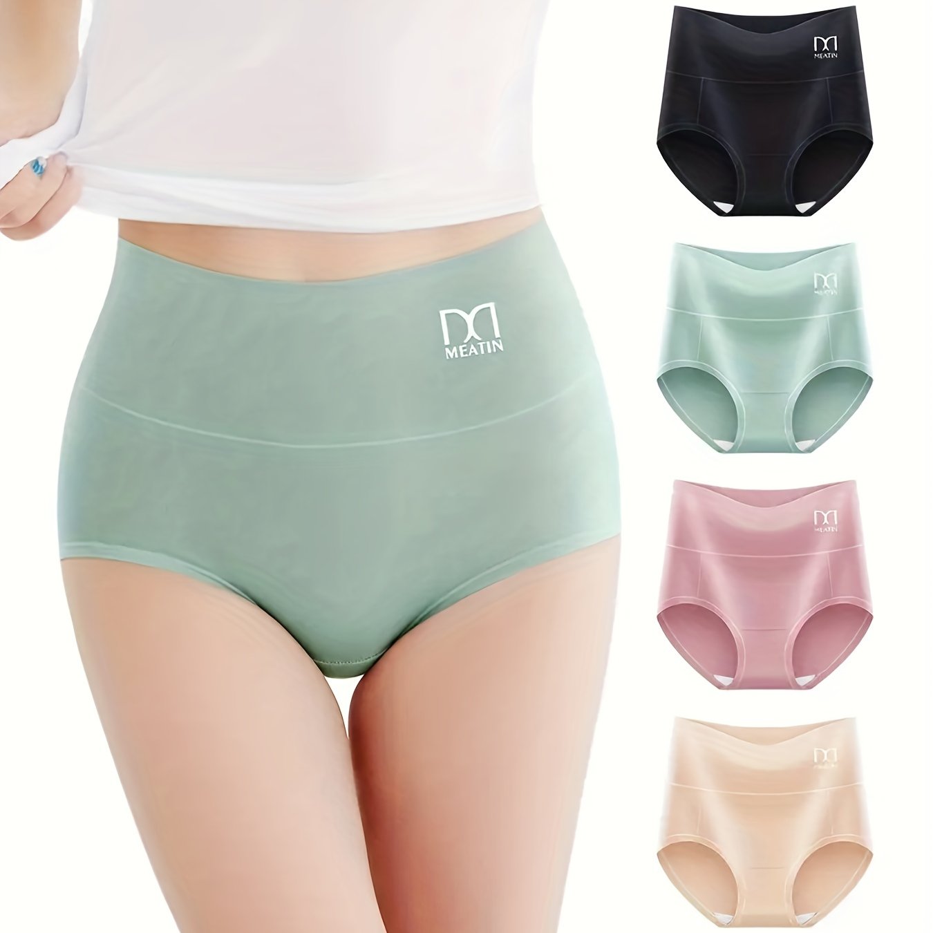 4 Pcs Women's Cotton Full Coverage Briefs Comfortable Tummy Control Panties