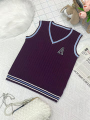Youth V Neck Knitted Vest Uniform Varsity Style