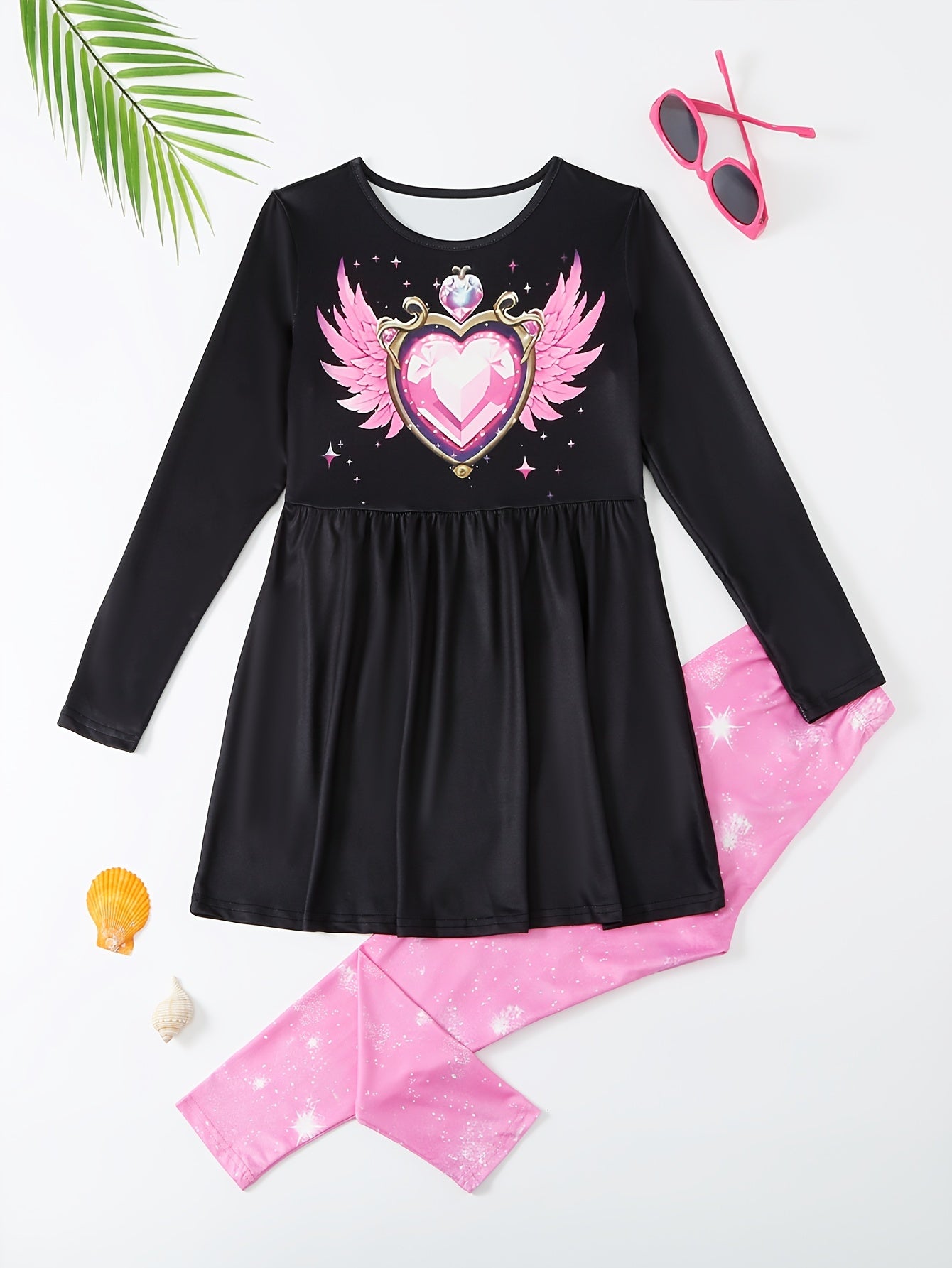 Girls Heart Graphic Long Sleeve Top Pants Set