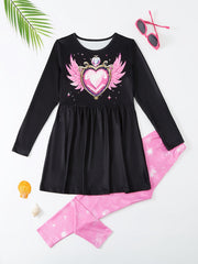 Girls Heart Graphic Long Sleeve Top Pants Set