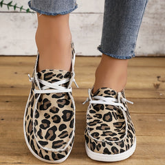 Leopard Print Canvas Shoes Lace Up Lightweight Outdoor Loafers
