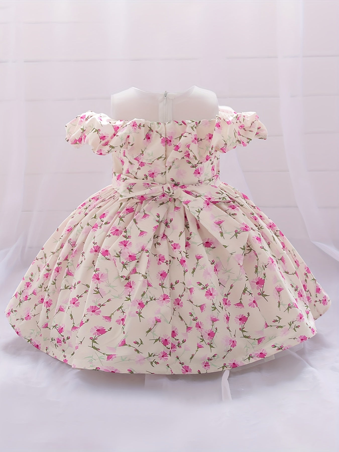 Girls Floral Print Puffy Dress Baby One Year Birthday Party Gown