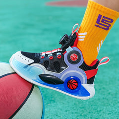 High Top Skate Shoes for Boys with Rotating Buckle - Non Slip Sneakers for Kids