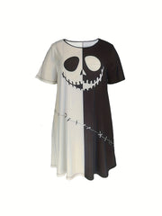 Halloween Dress Women's Plus Funny Face Print Maxi Dress