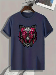 Wolf Pattern Print Men's Comfy Sports T shirt Graphic Tee for Fitness Activities