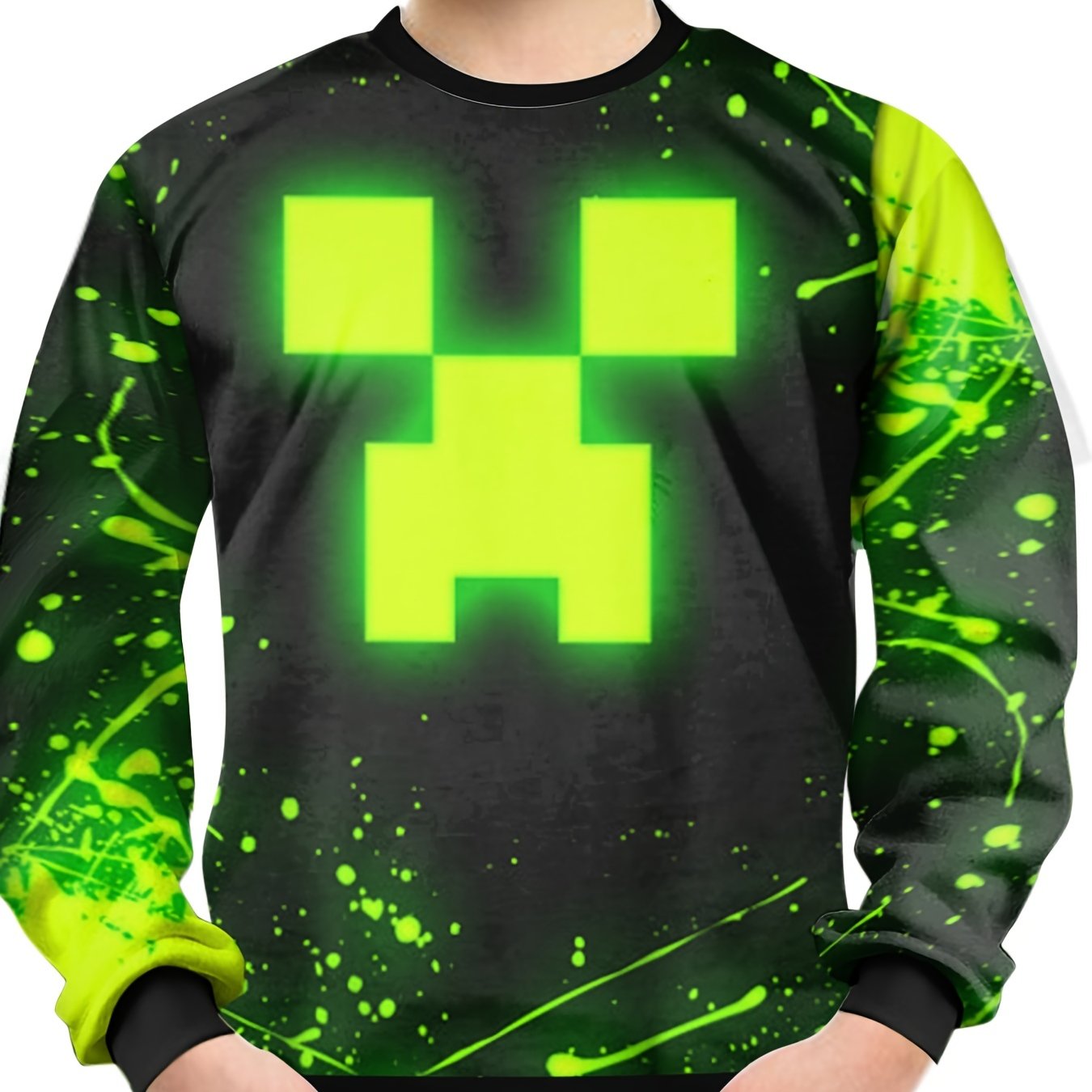 Green Face Print Kid's Sweatshirt Unisex Pullover Causal Long Sleeve Top