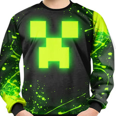 Green Face Print Kid's Sweatshirt Unisex Pullover Causal Long Sleeve Top