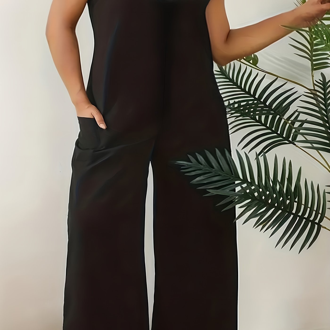 V Neck Wide Leg Tank Jumpsuit With Pockets
