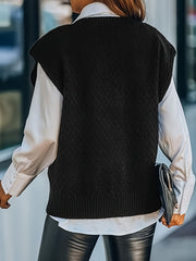 Casual Sweater Vest Women's Plus Knitted V Neck Medium Stretch