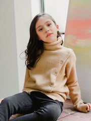 Girls Knitted High Neck Sweater Button Warm Pullover for Fall Winter Party