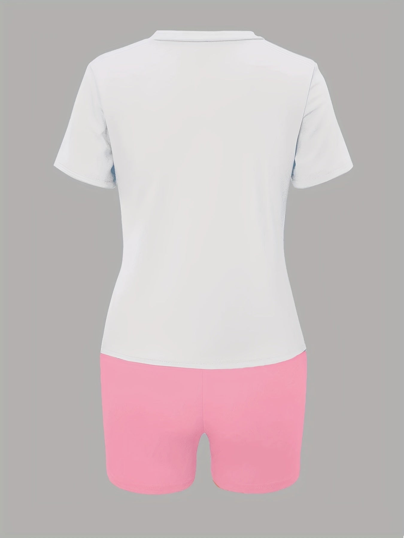 Letter & Fruit Print Tee & Shorts Set