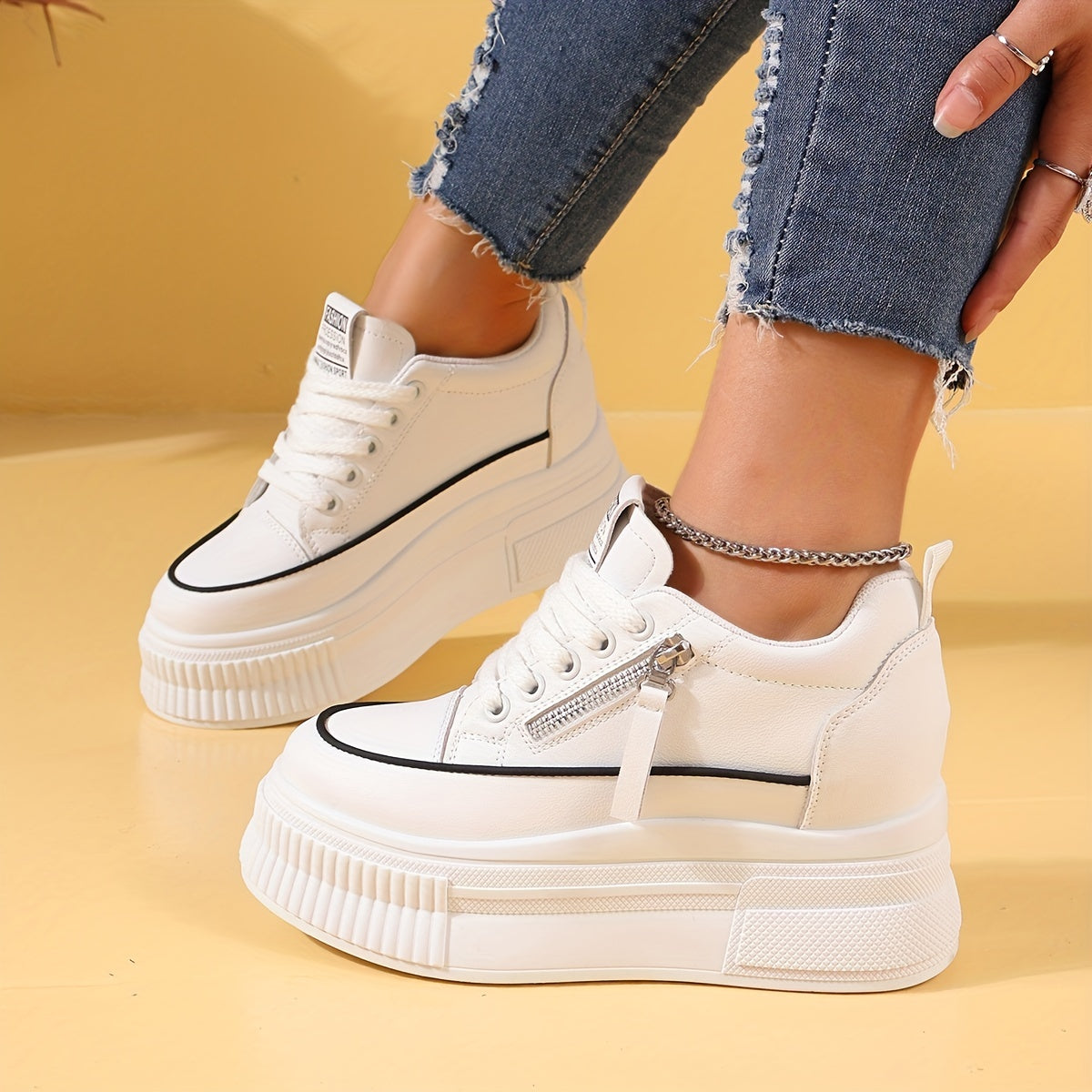 Women's Chunky Side Zip Platform Sneakers Non Slip Running Shoes