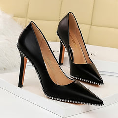 Women's Stiletto High Heels Sexy Pointed PU Leather Shallow Mouth Pumps