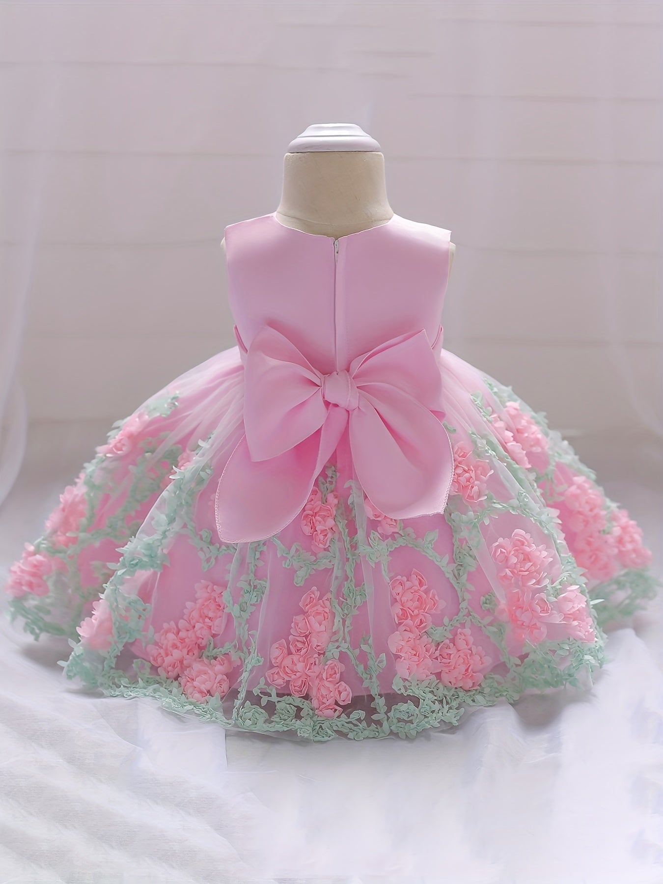 Baby Girls Floral Embroidery Mesh Sleeveless Princess Dress