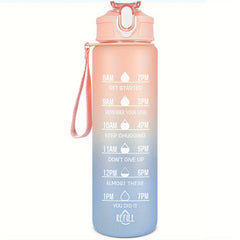 Gradient Water Bottle with Straw and Time Marker, Portable Leakproof Mot