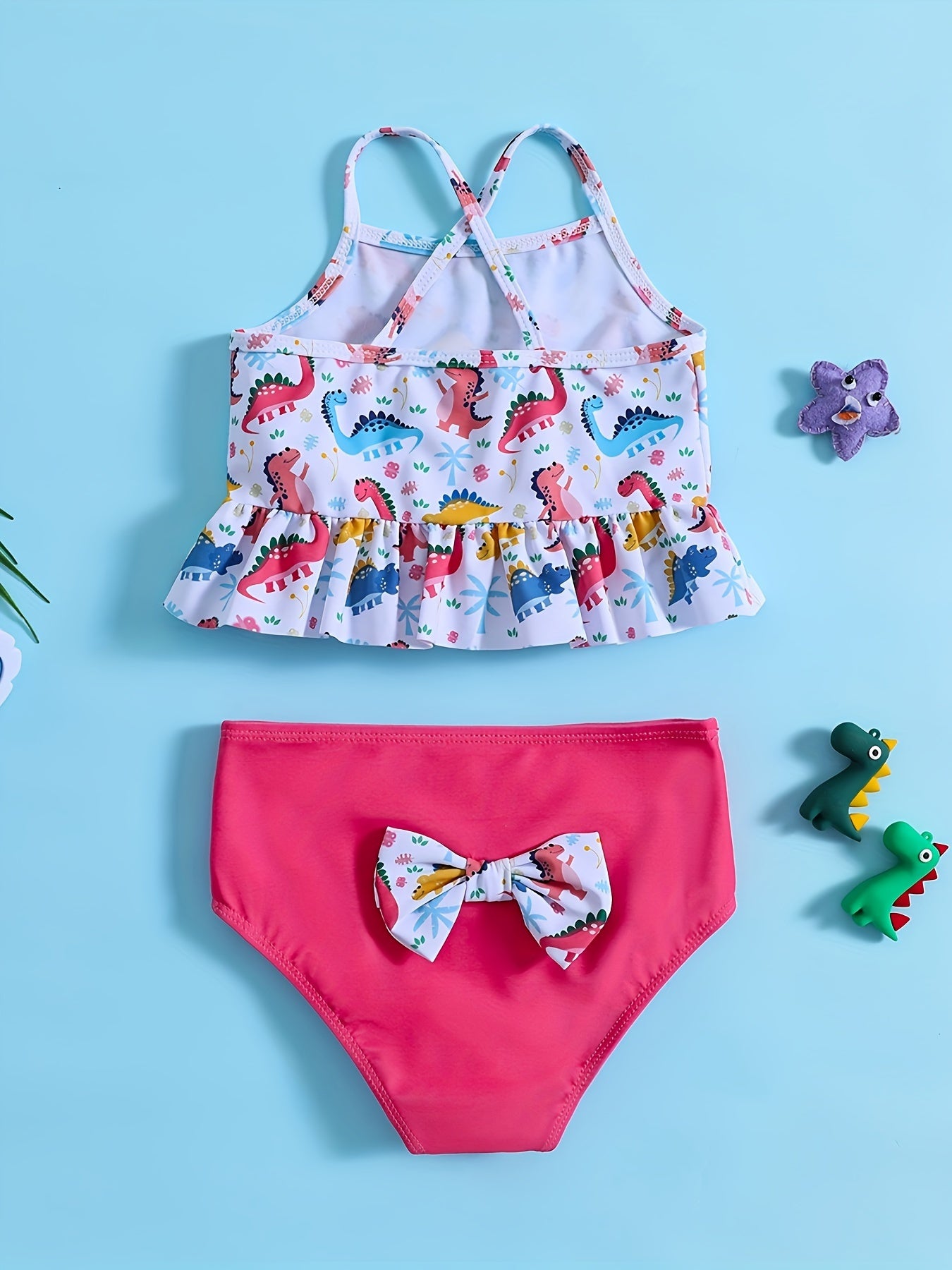 2pcs Toddler Girls Dino Print Cami Top Swimsuit Set