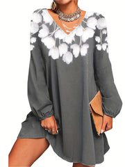 Floral V Neck Dress Long Sleeve Casual Summer