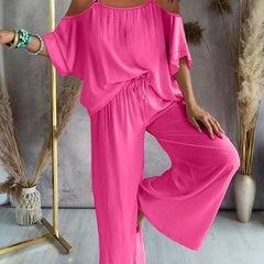 Cold Shoulder Top & Wide Leg Pants Set