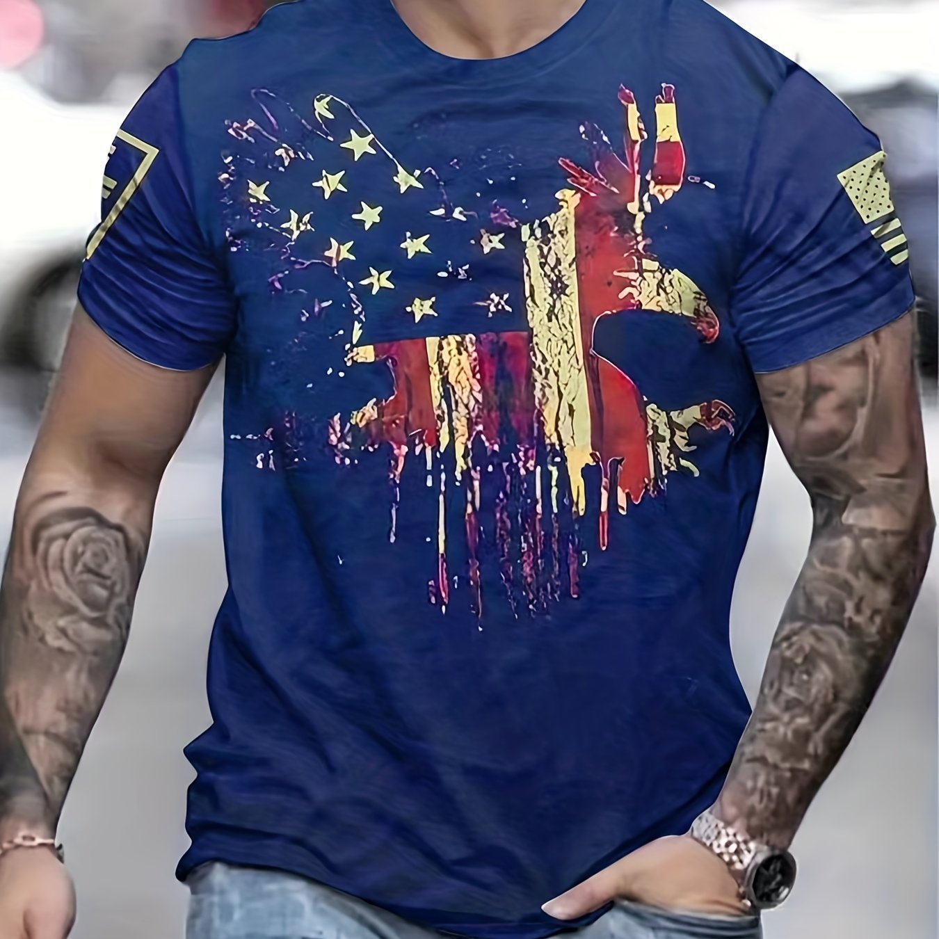 Patriotic Eagle & American Flag T Shirt 3D Digital Print Vintage Tee for Men
