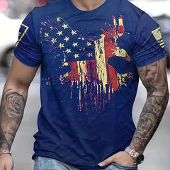 Patriotic Eagle & American Flag T Shirt 3D Digital Print Vintage Tee for Men