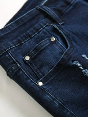 Rose Embroidery Ripped Jeans Mens Casual Street Style Denim Pants