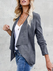 Waterfall Collar Solid Jacket Open Front Ruffle Outerwear