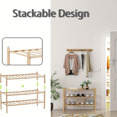 3 Tier Bamboo Shoe Rack Entryway Closet Bathroom Shelf Stackable