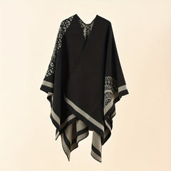 Print Shawl Cape For Women Slit Warm Large Shawl Casual Windproof Sunscreen Wrap