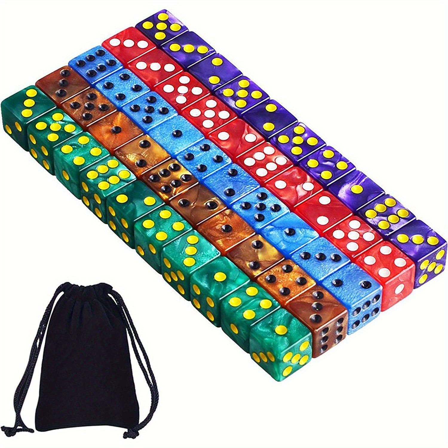 50pcs 16mm Pearl Patterned Square Dice Plush Cloth Bag Halloween Party