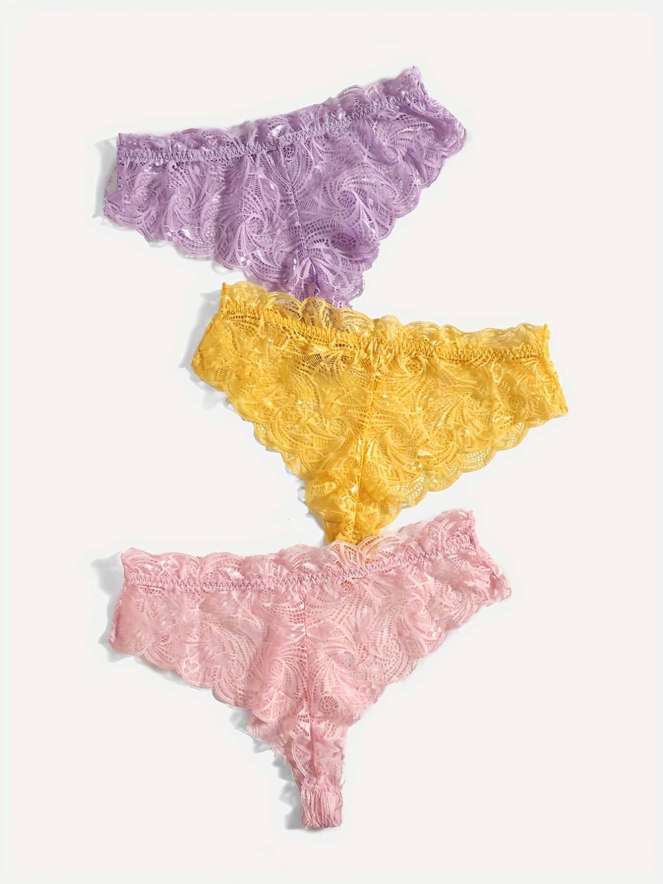 3 Pack Plus Size Lace Trim Briefs Set Women's Plus Sexy Panties Set