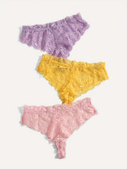 3 Pack Plus Size Lace Trim Briefs Set Women's Plus Sexy Panties Set