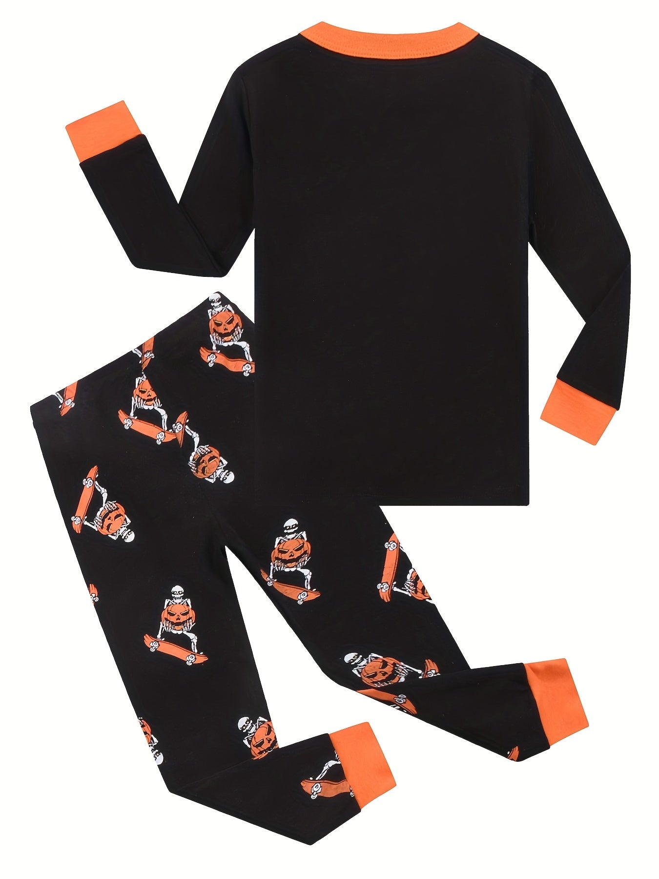 2pcs Halloween Pumpkin Print Boys Pajamas Set Long Sleeve T shirt & Pants