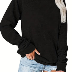 Solid Crew Neck Pullover Sweatshirt Long Sleeve Raglan Shoulder Sweatshirt