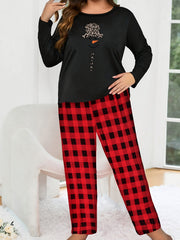 Leopard Snowman Print Top & Plaid Pants Pajama Set